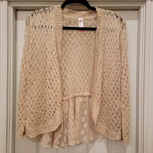 Tan knit and lace cardigan